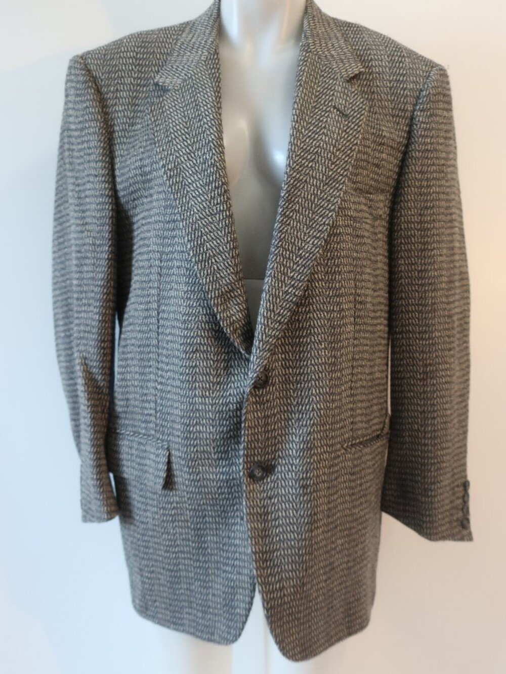 Womens Corneliani Navy Taupe Herringbone Ventless Wool Blend Blazer Jacket 8R